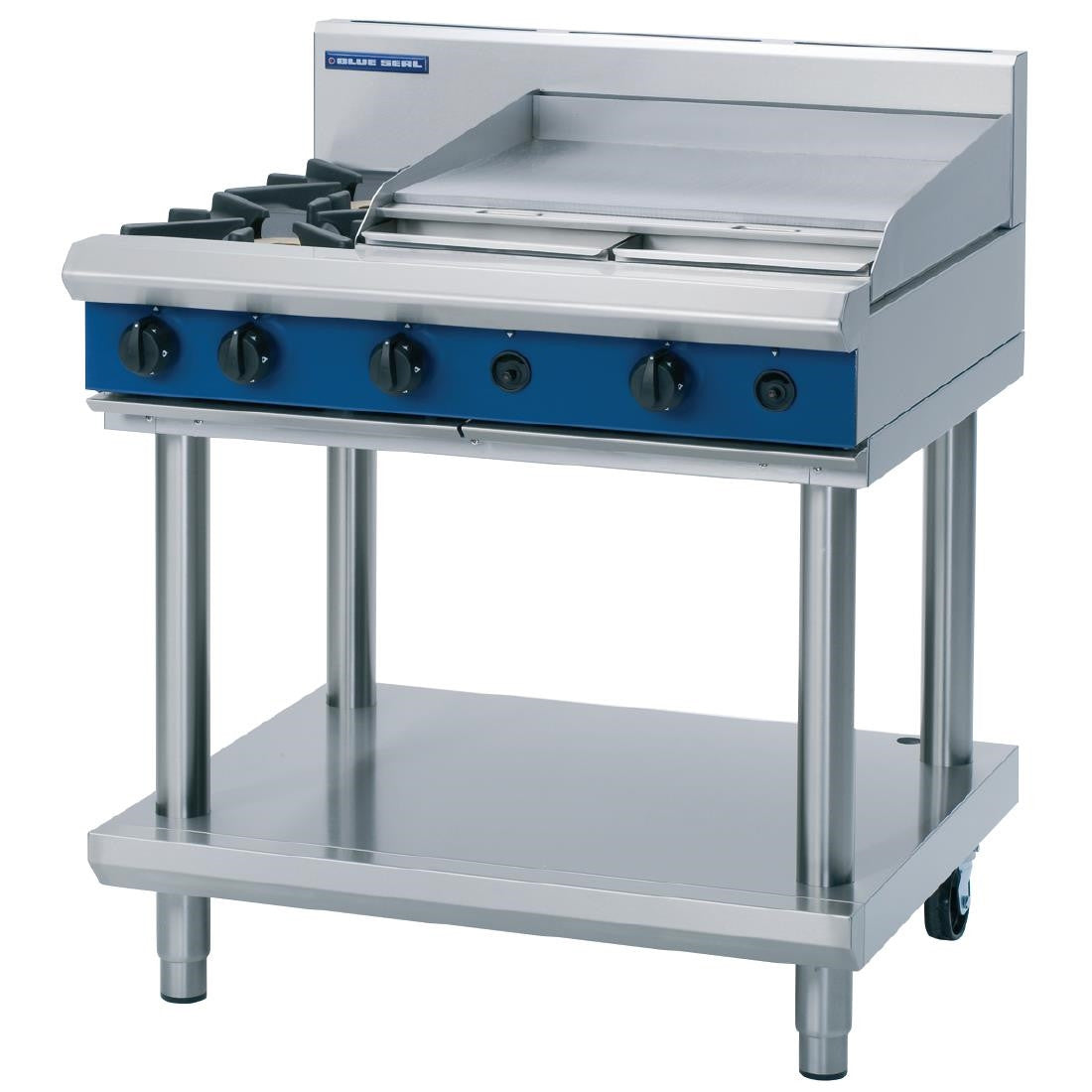 Blue Seal Evolution Cooktop 2 Open/1 Griddle Burner Nat Gas on Stand 900mm G516B-LS/N GK154-N