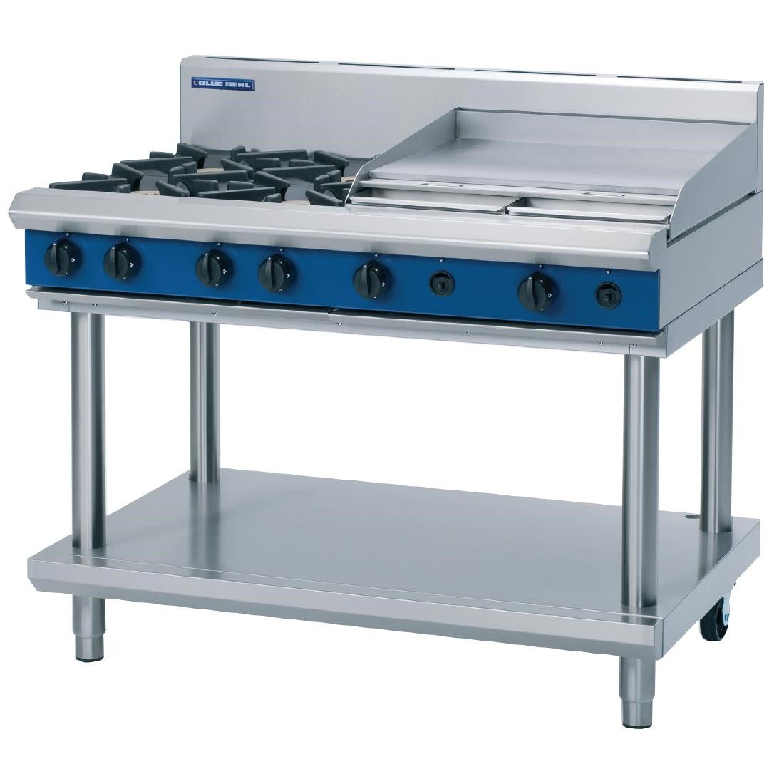 Blue Seal Evolution Cooktop 4 Open/ 1 Griddle Burner Natural Gas on Stand1200mm G518B-LS/N GK194-N
