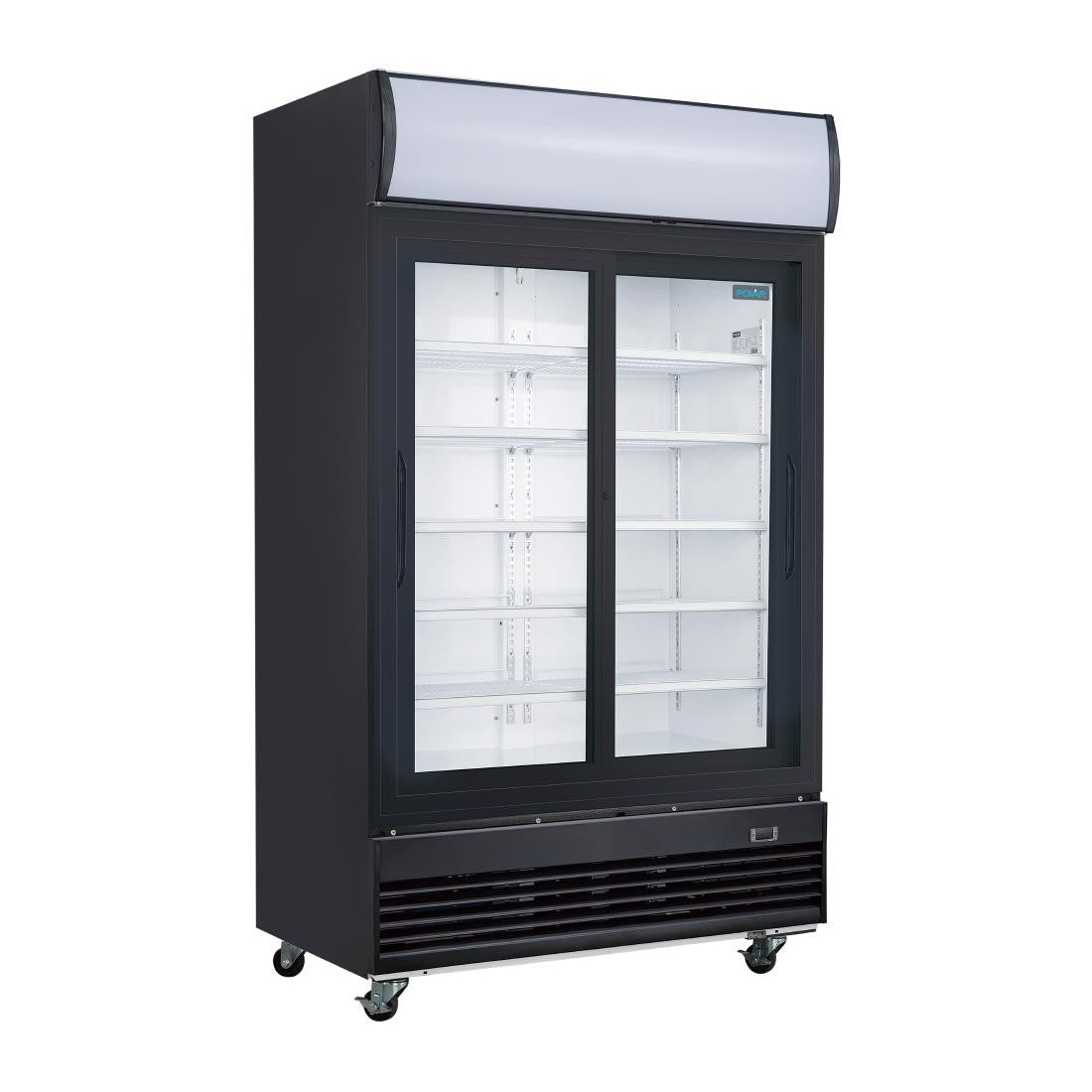 Polar G-Series Upright Sliding Door Display Cooler with Light Box 950Ltr Black GM814