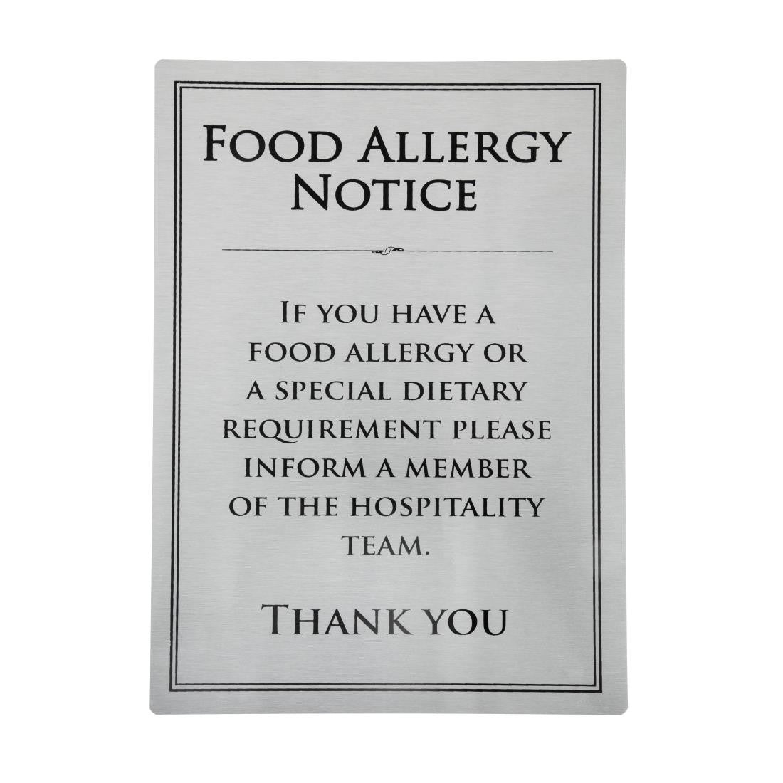 Vogue Brushed Steel Food Allergy Sign A4 GM816