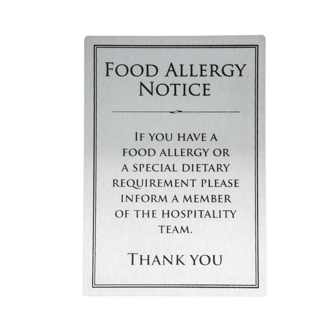 Vogue Brushed Steel Food Allergy Sign A5 GM817