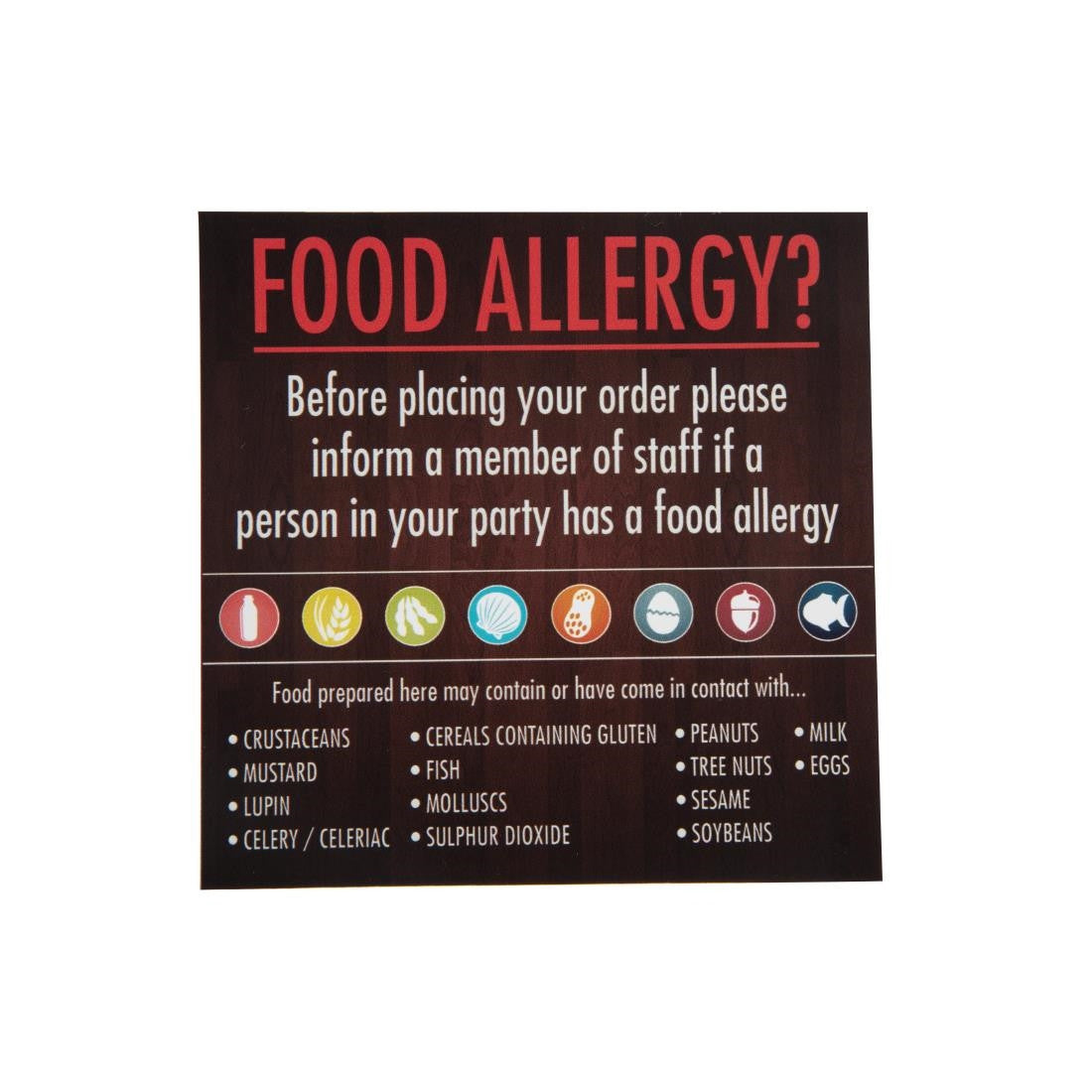 Food Allergen Window and Wall Stickers (Pack of 8) GM818