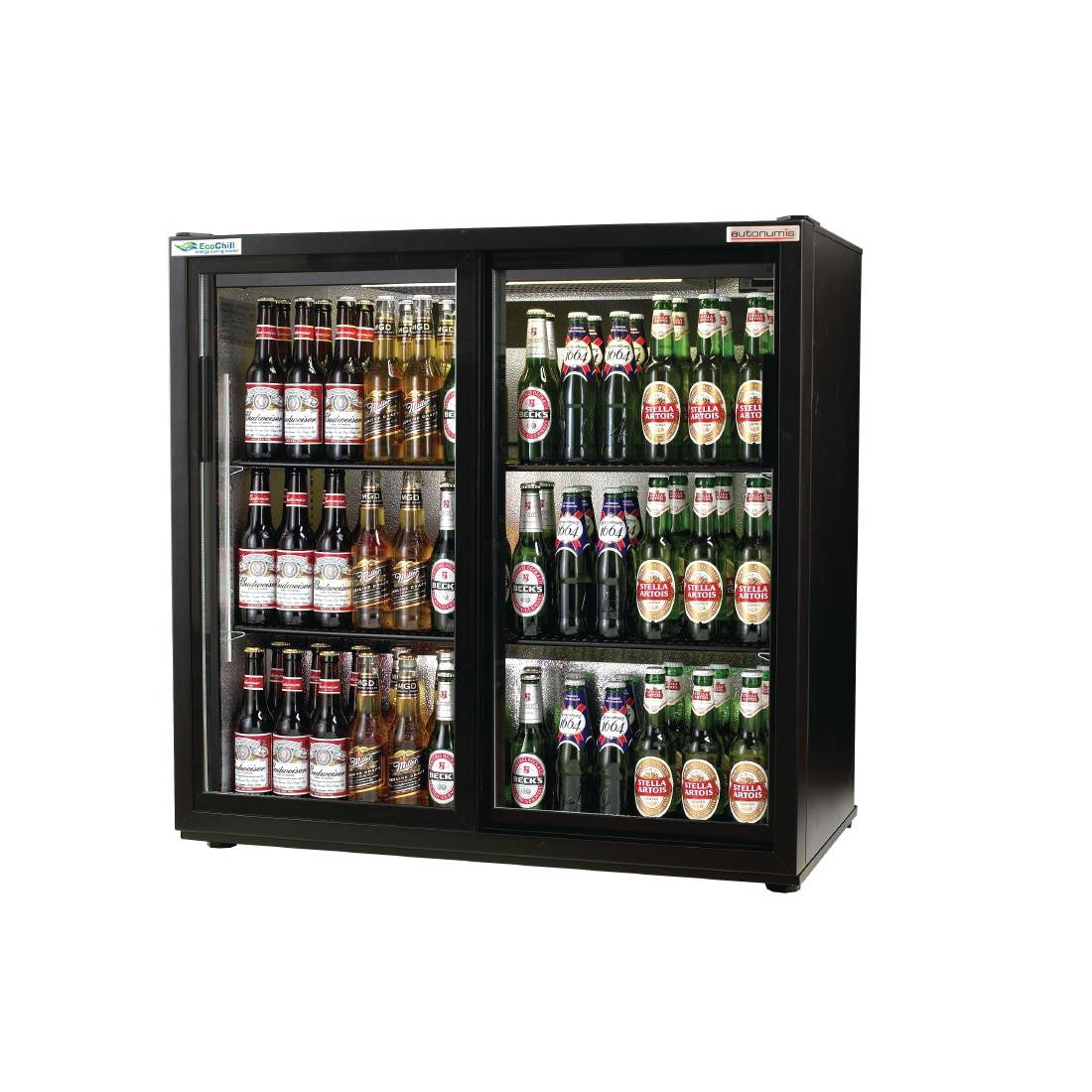 Autonumis EcoChill Double Sliding Door Maxi Back Bar Cooler, Black A210101 GN379