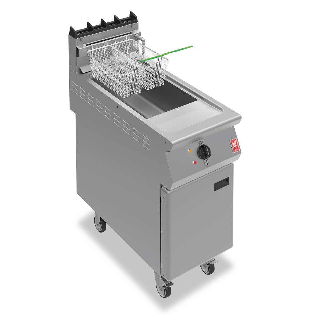 Falcon F900 F900 Single Tank Twin Basket Free Standing Natural Gas Filtration Fryer on Castors G9341F GR470-N