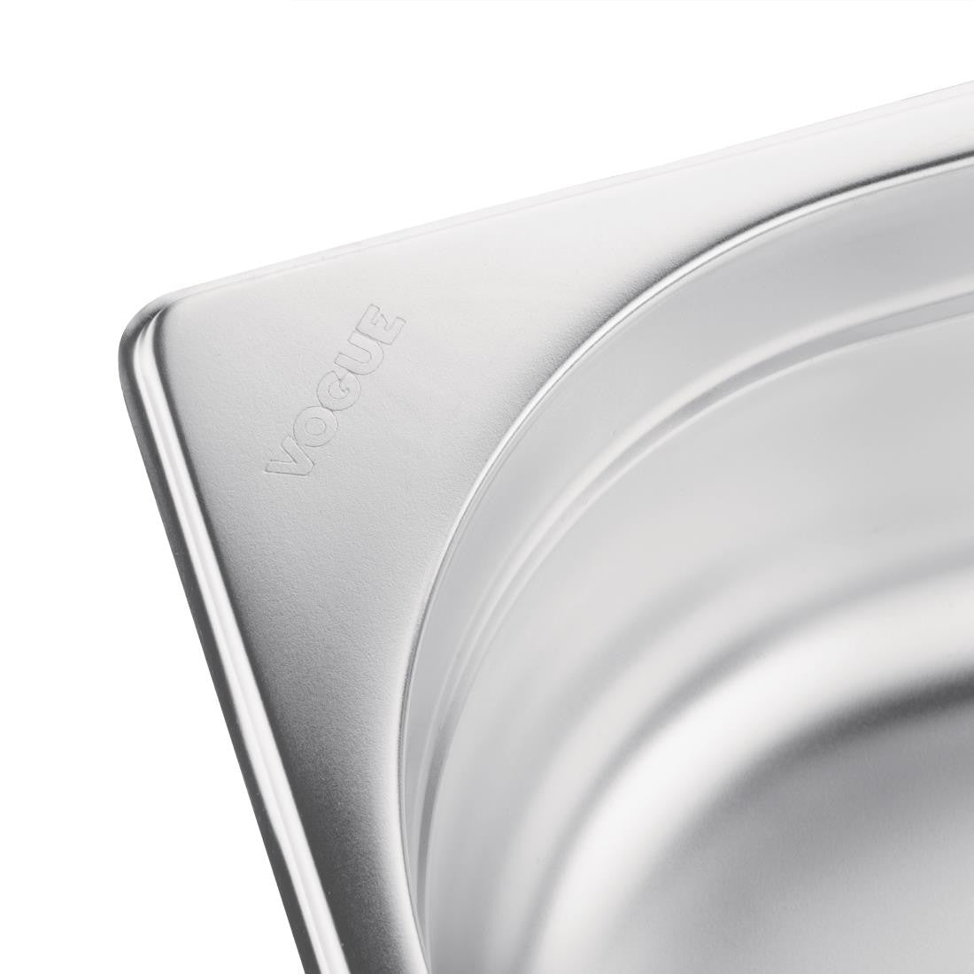 Corner of Vogue Stainless Steel 1/1 Gastronorm Pan 100mm.