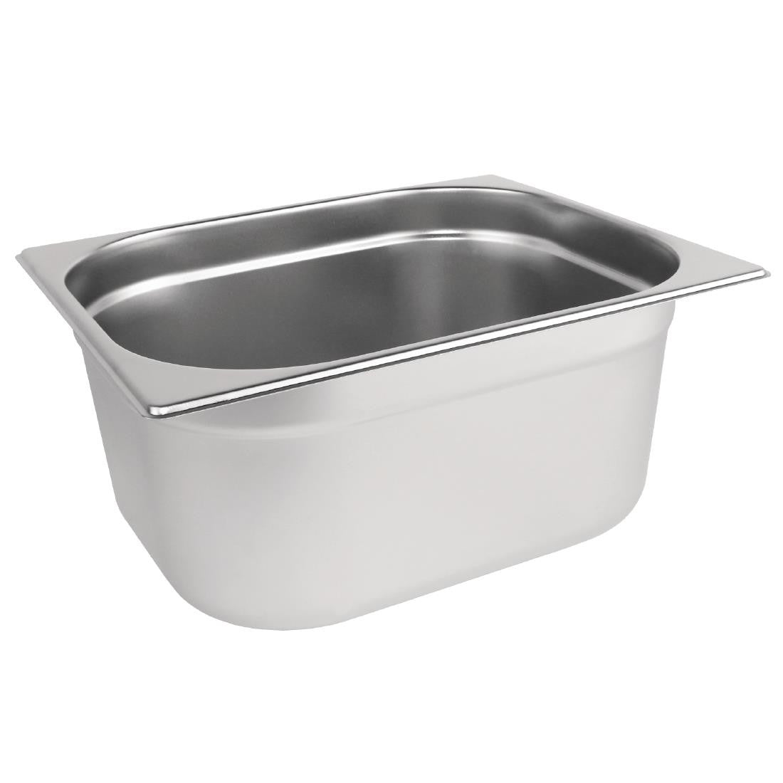 Side top view of Vogue Stainless Steel 1/2 Gastronorm Pan 150mm.
