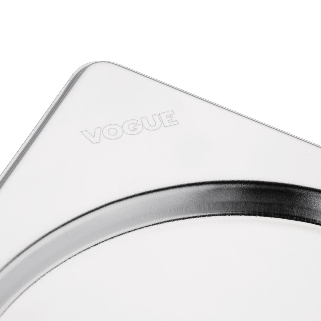 Corner of Vogue Stainless Steel 1/2 Gastronorm Lid.