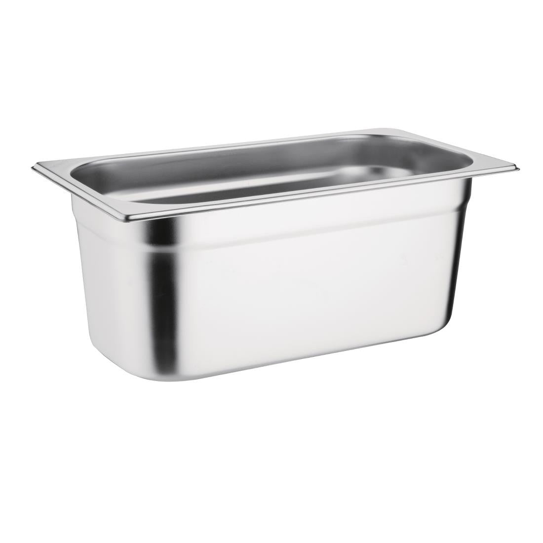 Side shot of Vogue Stainless Steel 1/3 Gastronorm Pan 100mm.
