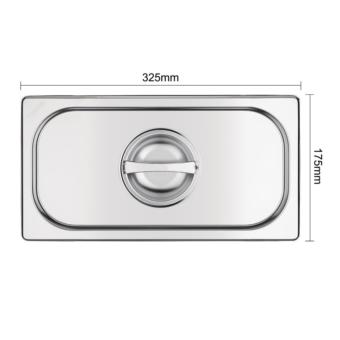 Vogue Stainless Steel 1/3 Gastronorm Lid with measurement.