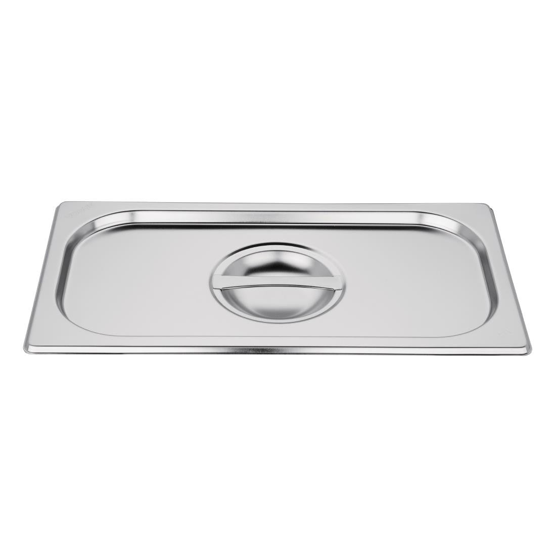 Side top view of Vogue Stainless Steel 1/3 Gastronorm Lid.