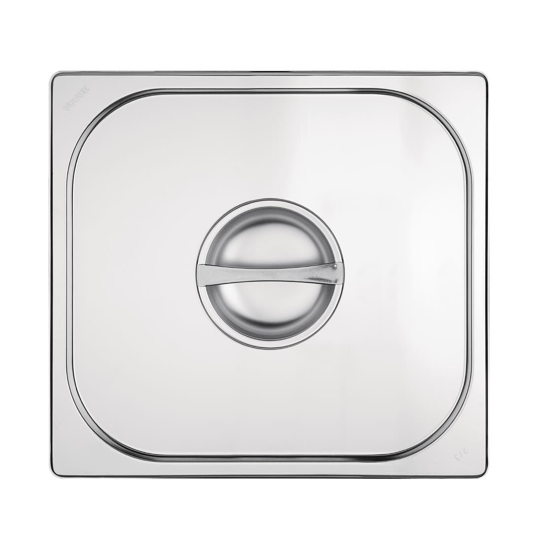 Front view of Vogue Stainless Steel 2/3 Gastronorm Lid.