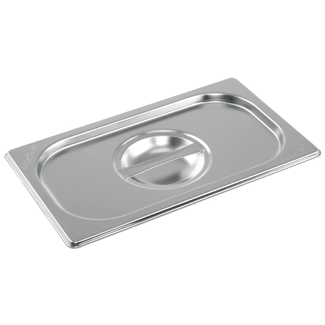 Side view of Vogue Stainless Steel 1/4 Gastronorm Lid.
