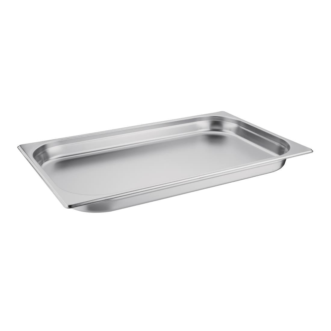 Shot of empty Vogue Stainless Steel 1/1 Gastronorm Pan 40mm.