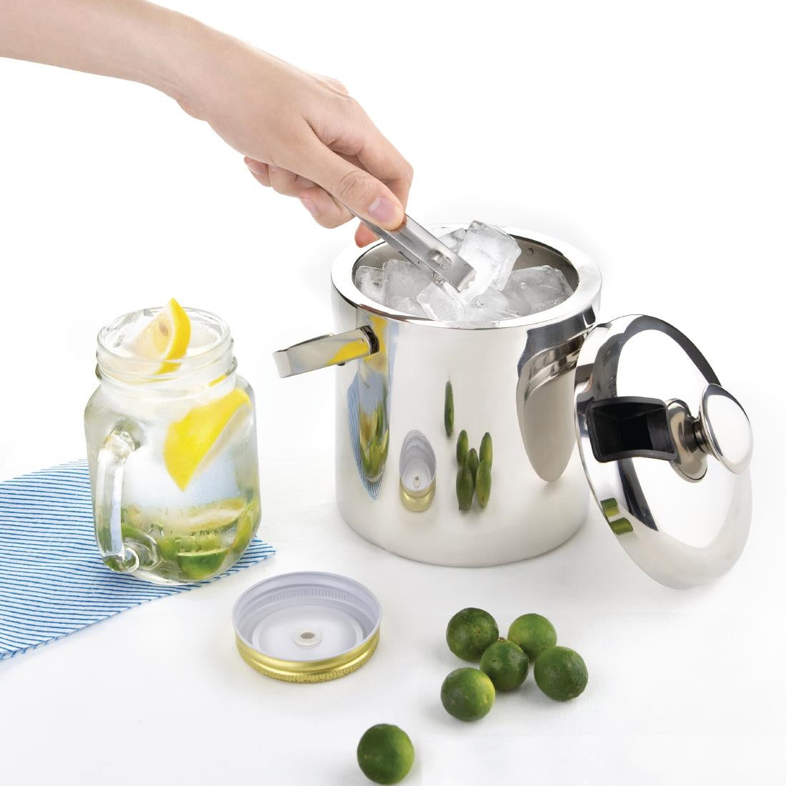 Olympia Ice Bucket with Lid and Tongs 1.23Ltr L279