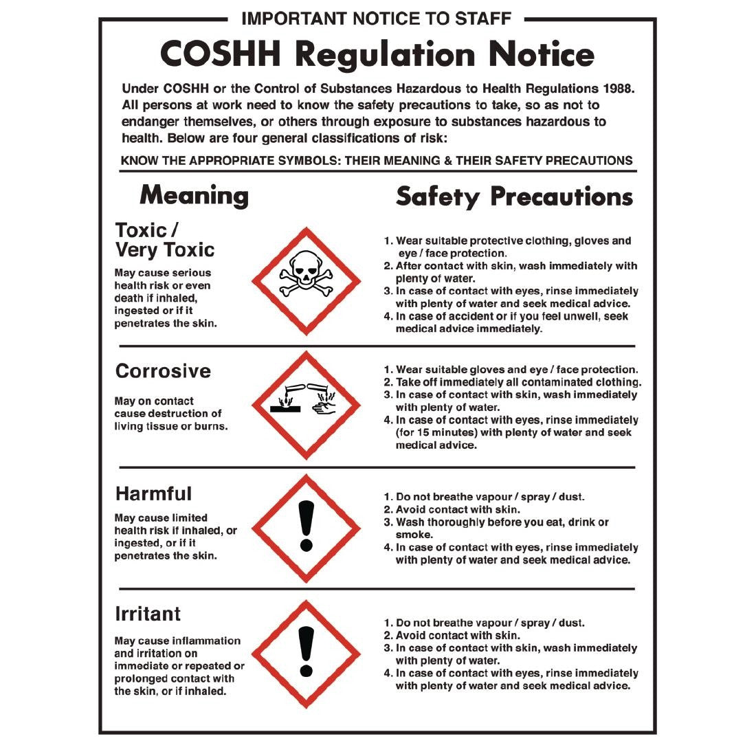 Vogue COSHH Regulations Sign L903
