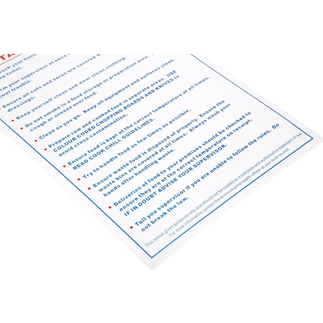 Vogue Food Safety Act 2006 Guidance Sign L951