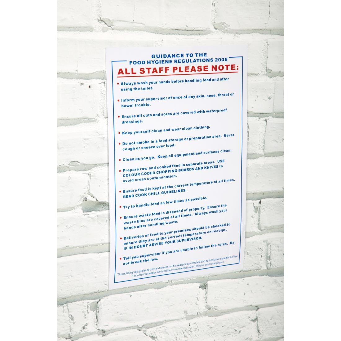 Vogue Food Safety Act 2006 Guidance Sign L951