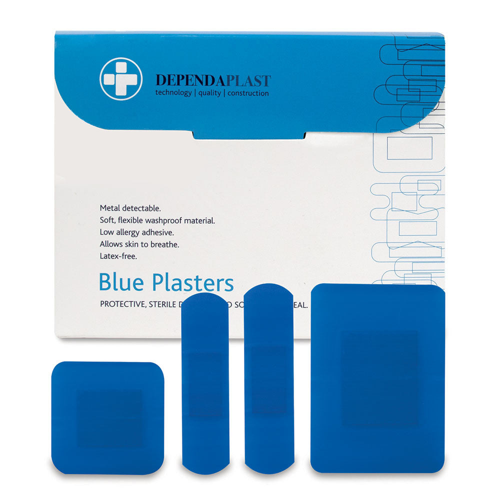 Blue Food Area Plasters Assorted Sizes in a box