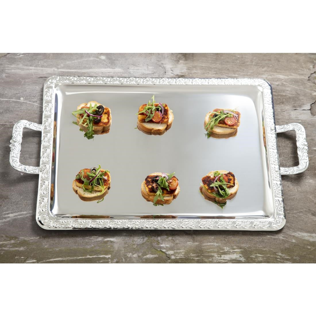 APS Stainless Steel Rectangular Handled Service Tray 600mm P004