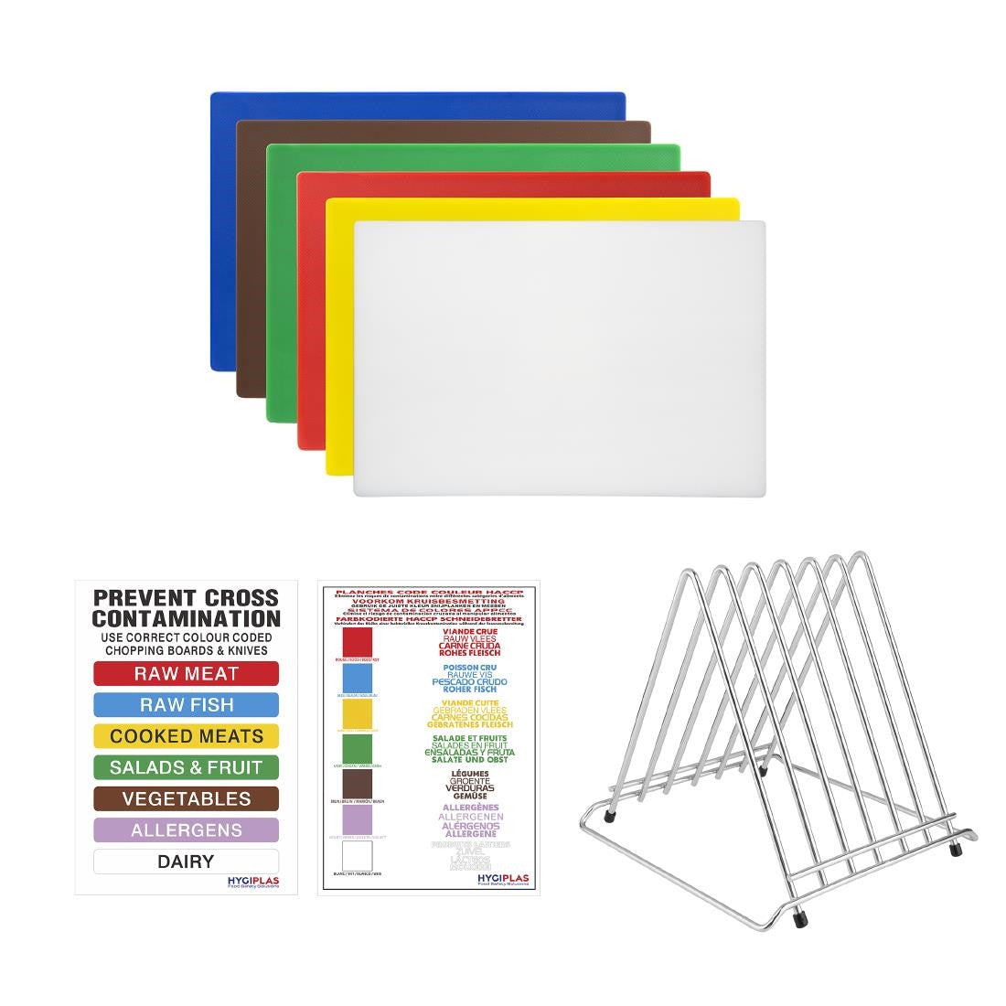 Hygiplas High Density Chopping Board Set with Rack S237