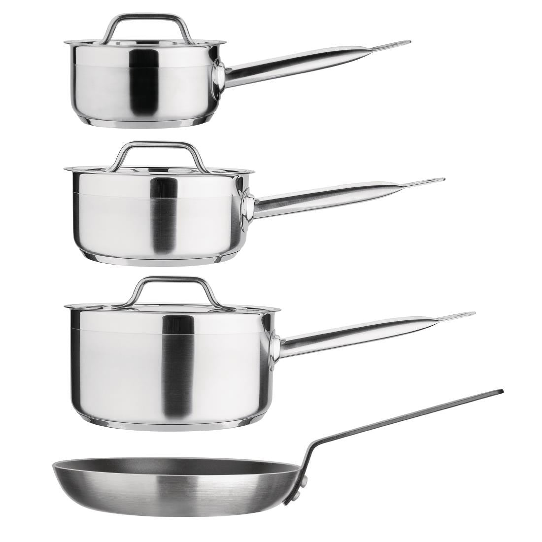 Nisbets Essentials Cook Like A Pro 4-Piece Saucepan and Frying Pan Set SA689