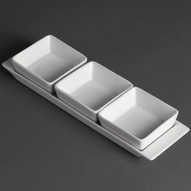 Olympia Whiteware Snack Dishes with Plates 3 Section 2 Pack U816
