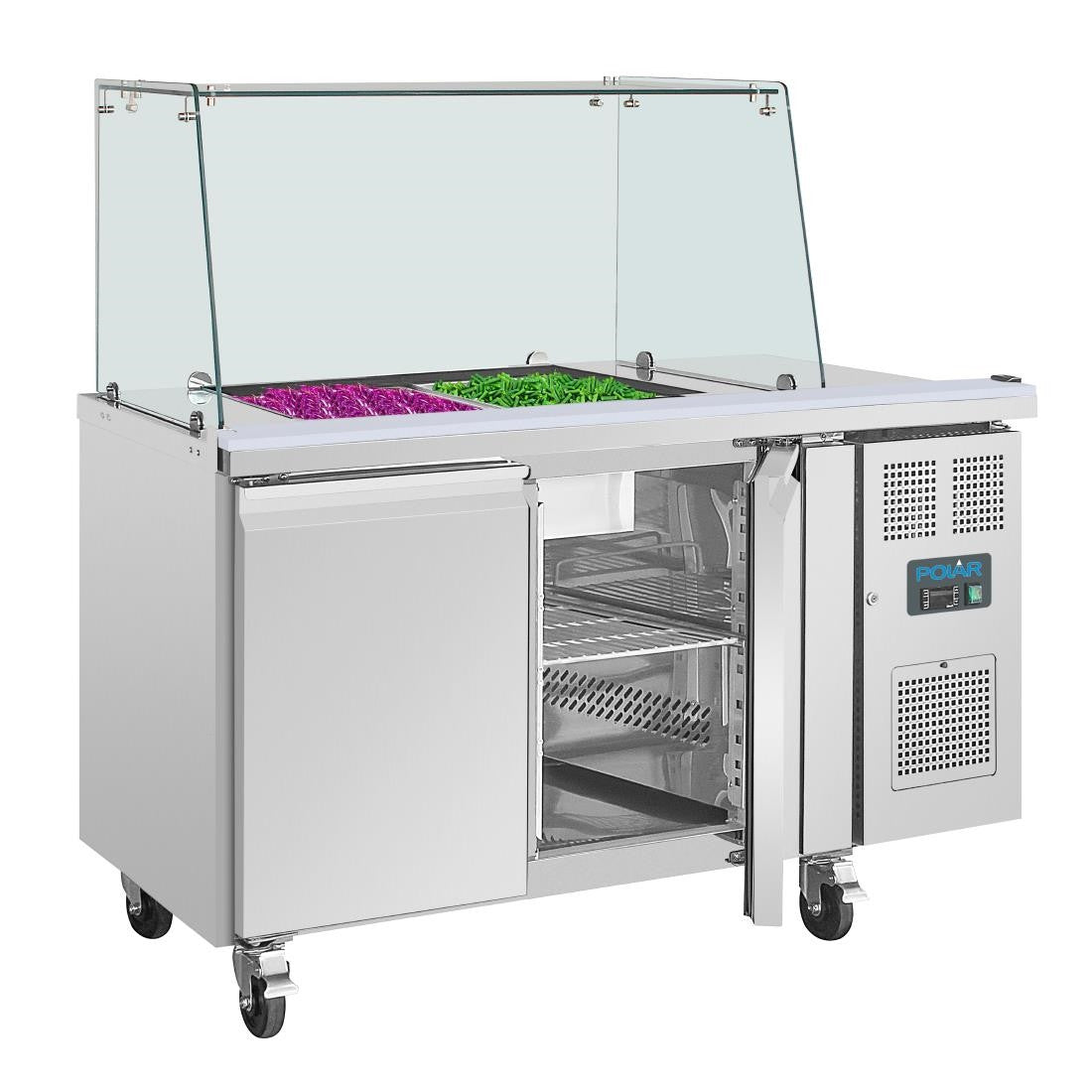 Polar U-Series GN Saladette Counter with Square Sneeze Guard 2 Door UA017