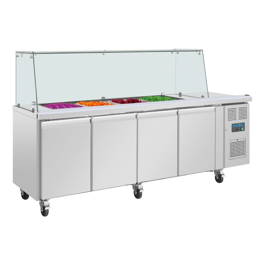 Polar U-Series GN Saladette Counter with Square Sneeze Guard 4 Door UA019