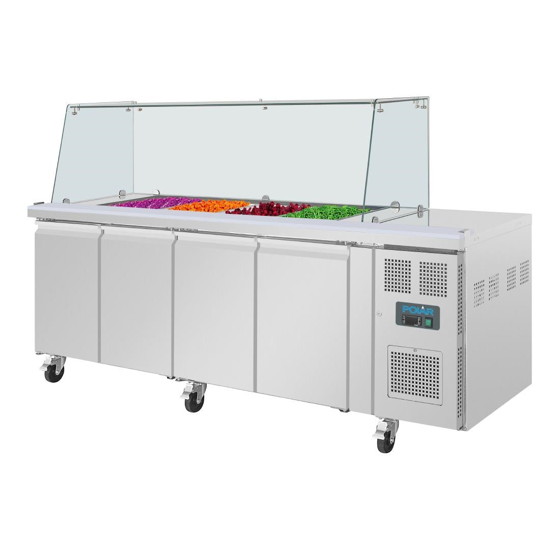 Polar U-Series GN Saladette Counter with Square Sneeze Guard 4 Door UA019