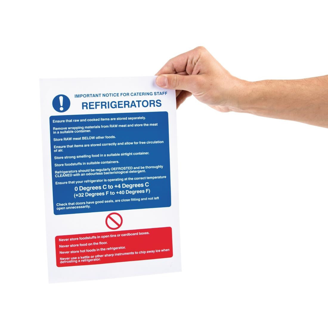 Vogue Refrigerator Guidelines Sign W196