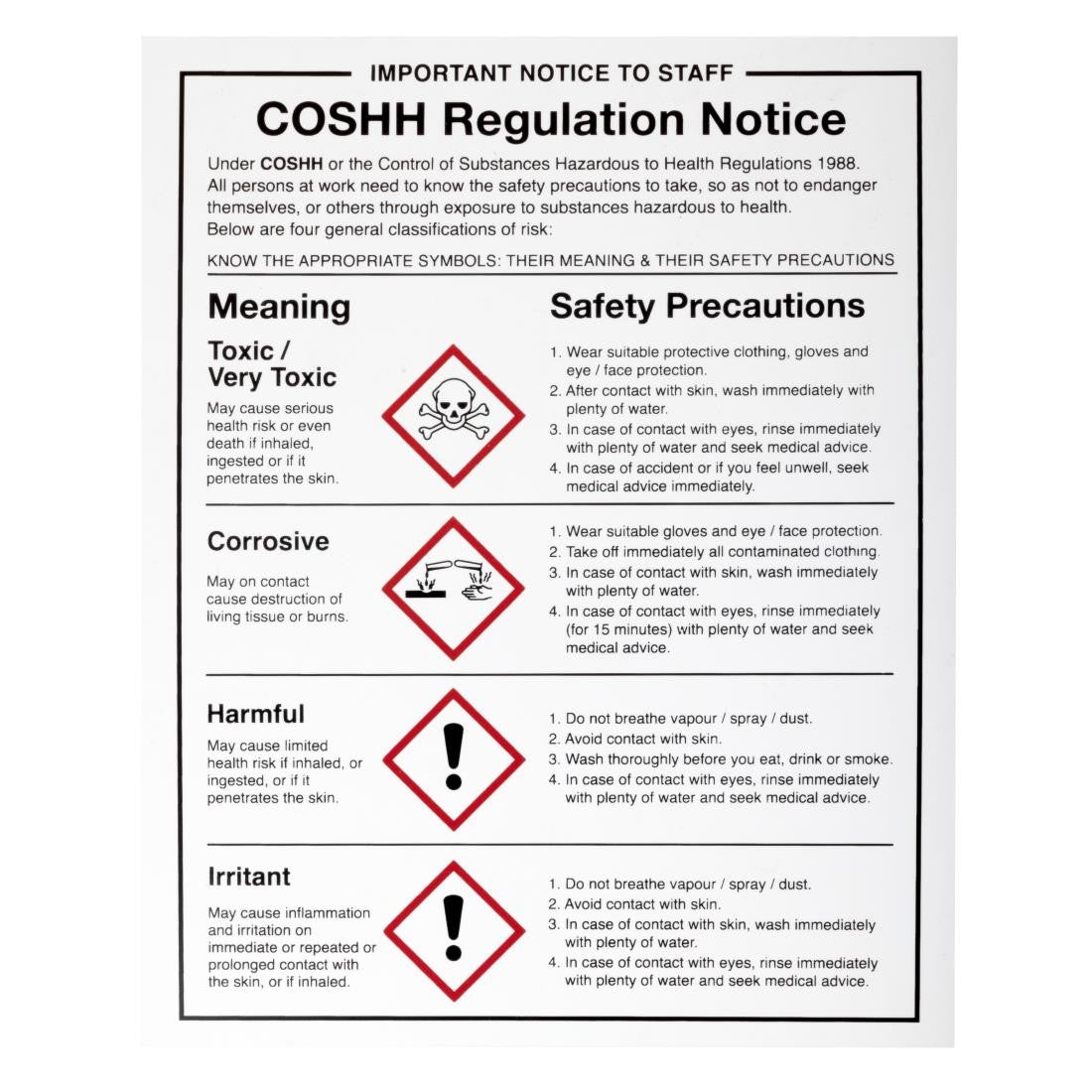 Vogue COSHH Regulations Sign W396