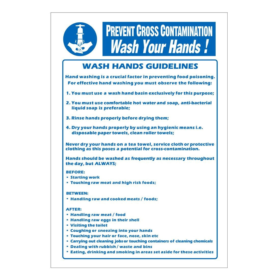 Vogue Prevent Cross Contamination Wash Hands Sign Y909